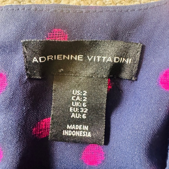 Adrienne Vittadini Dress Size 2 Navy & Pink Polka Dot Shift Sleeveless casual - Picture 9 of 10